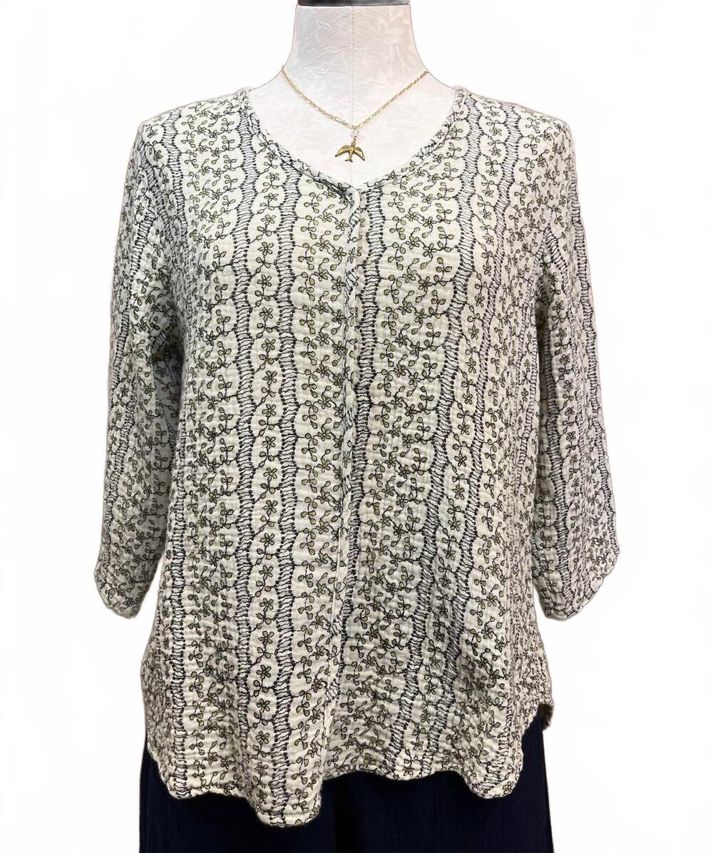 NEW COLOR ME COTTON women's cotton three-quarter sleeves shirt in ivory print